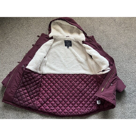American Eagle Burgundy Sherpa Hooded Jacket Drawstring Waist Utility Size L - Picture 6 of 8